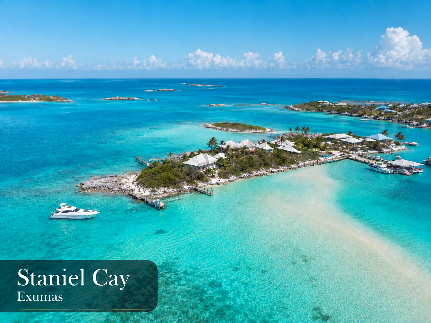 Aerial view of Staniel Cay in the Exumas
