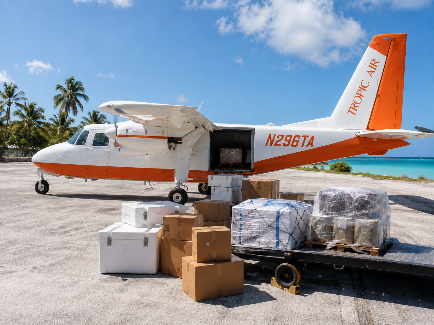 Cargo prepared for charter aircraft loading